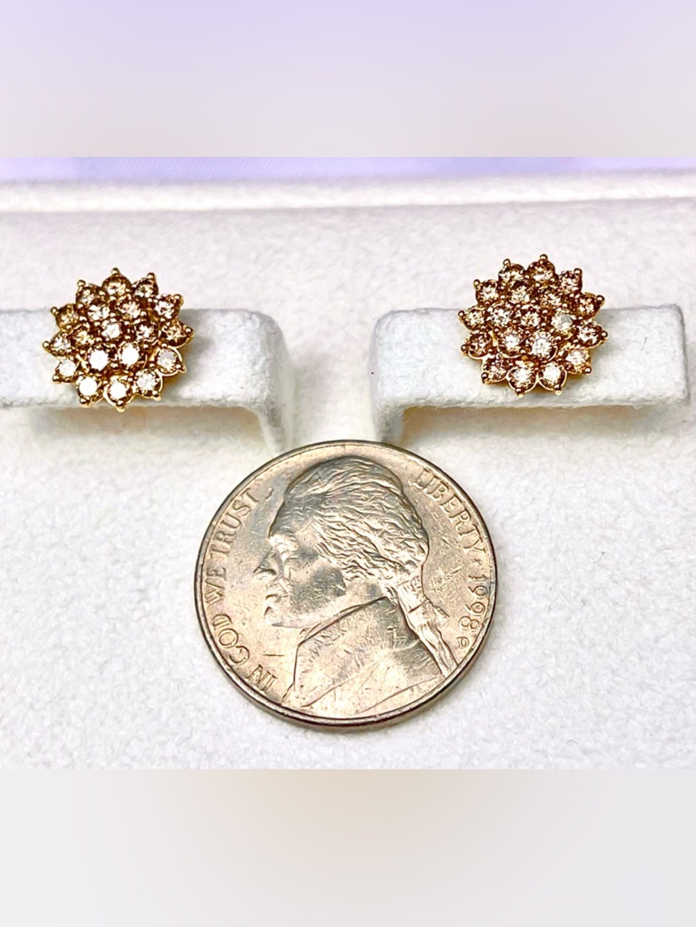 1 carat Champagne Diamond Stud Earrings - Picture 2 of 9